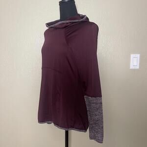 Avia Hoodie Sweatshirt Size L (12-14) Burgundy with Gray Cuffs and Thumbhole